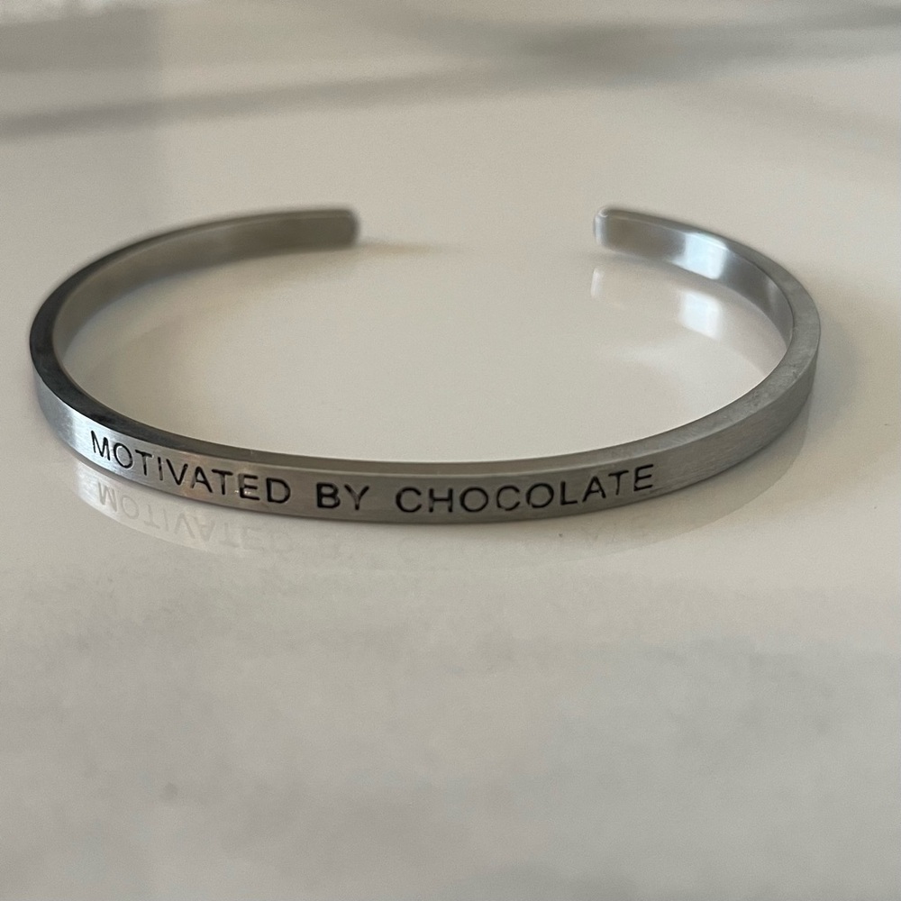 Stainless Steel “Motivated by Chocolate”Cuff Bracelet Adjustable